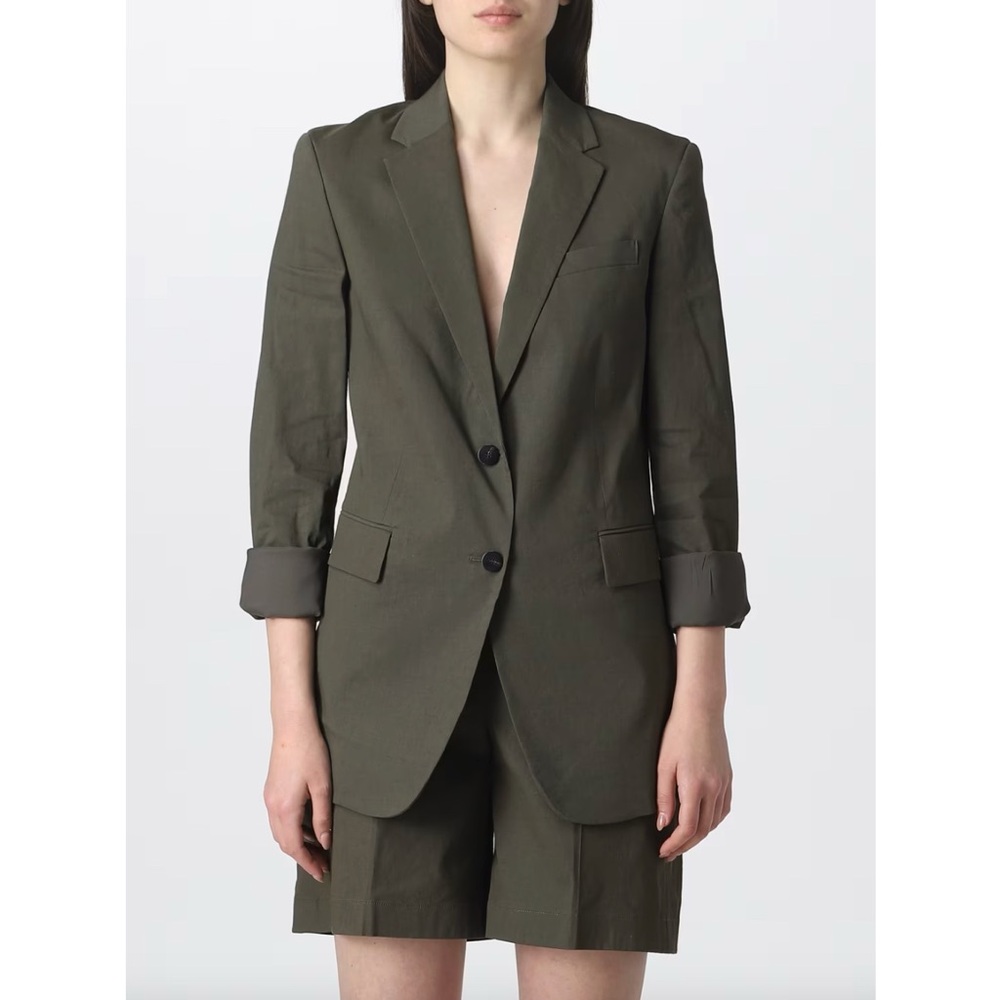 Theory Rolled Sleeve Linen Blend Blazer Military Green